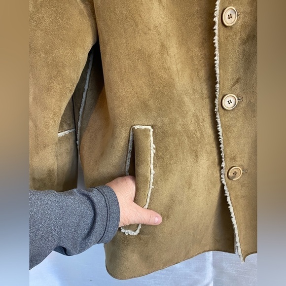 Vintage 1960s Groggy Vegan Beige Suede Jacket with Tan Sherpa Mens Sm - Picture 7 of 15